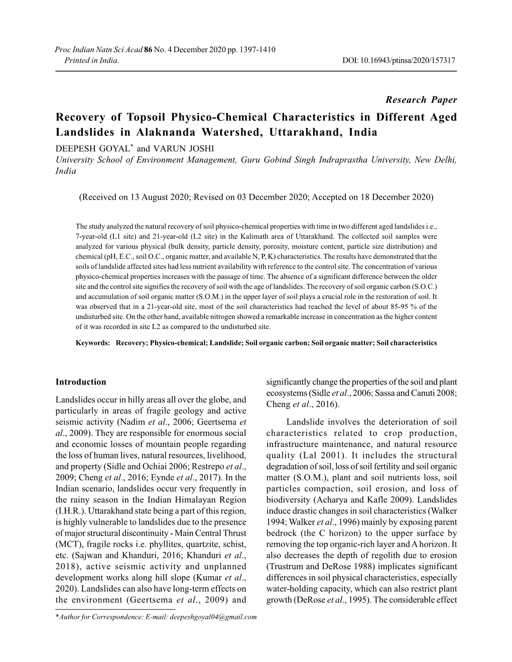 Recovery of Topsoil Physico-Chemical Characteristics