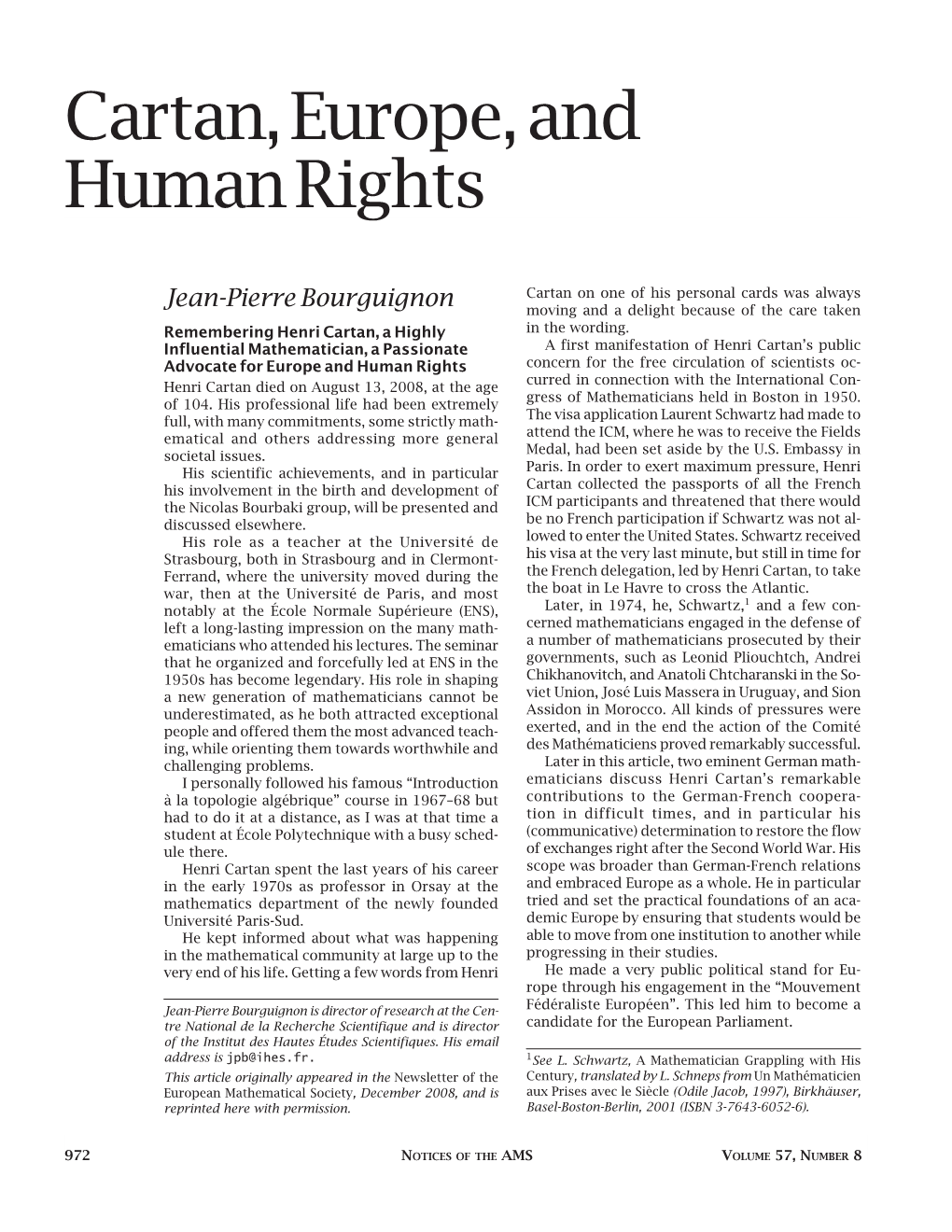 Cartan, Europe, and Human Rights