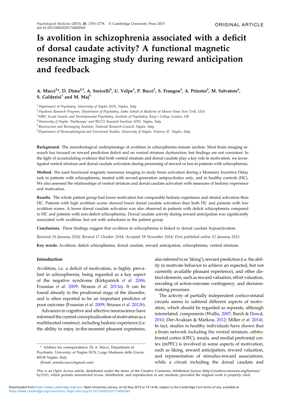 Is Avolition in Schizophrenia Associated with a Deficit of Dorsal