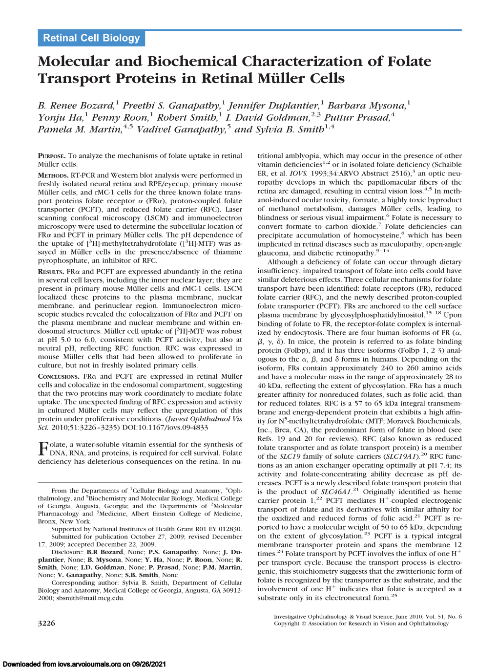 Molecular and Biochemical Characterization of Folate Transport Proteins in Retinal Mu¨Ller Cells