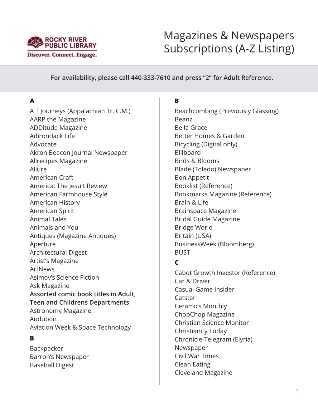 Magazines & Newspapers Subscriptions (A-Z Listing)