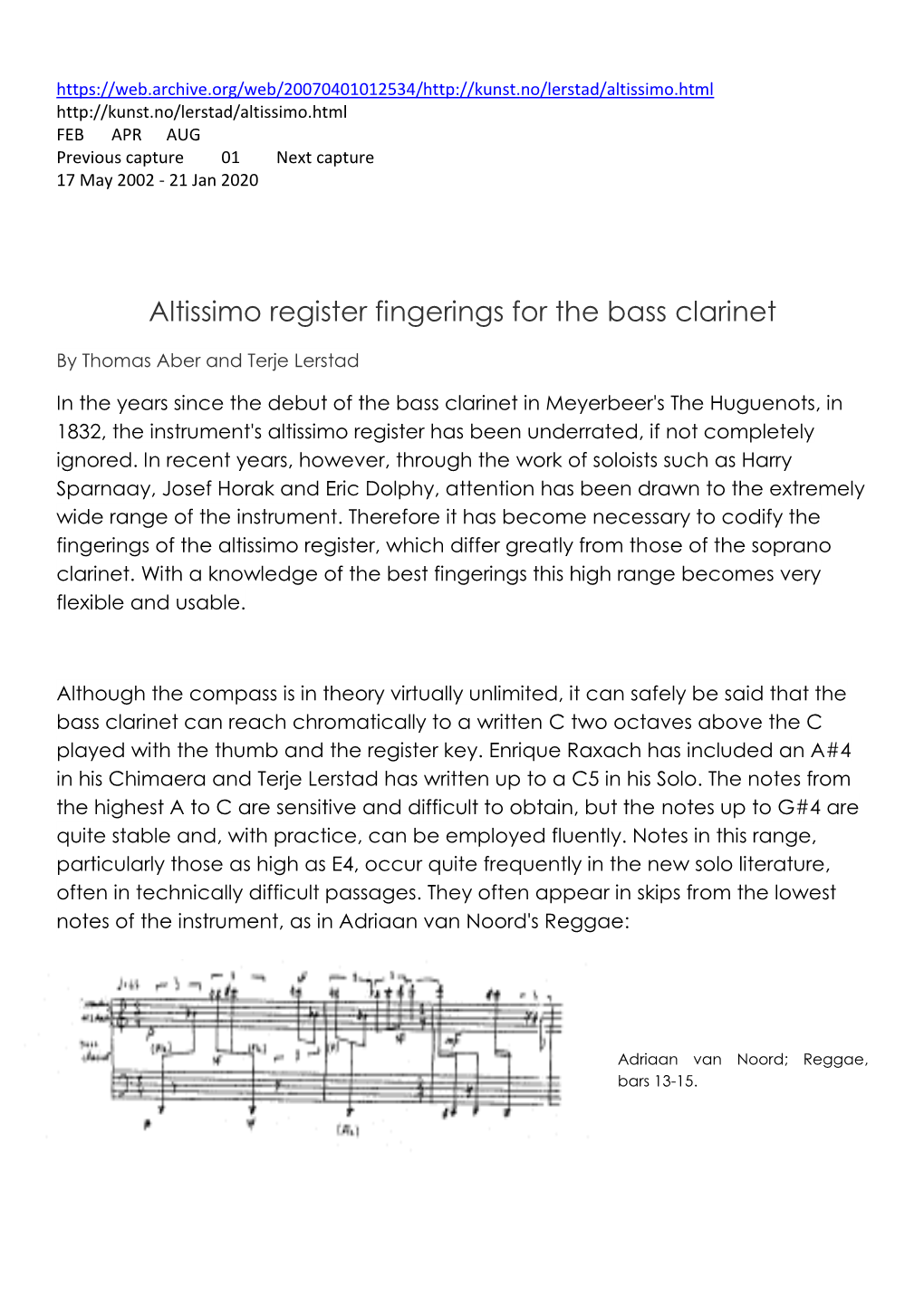 Altissimo Register Fingerings for the Bass Clarinet