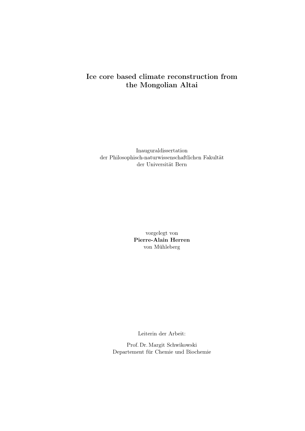 Ice Core Based Climate Reconstruction from the Mongolian Altai