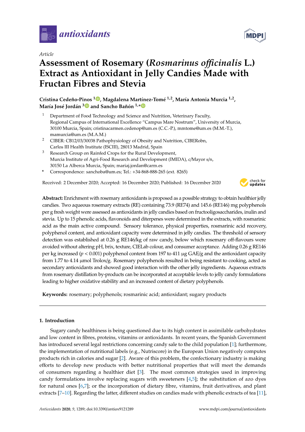 Extract As Antioxidant in Jelly Candies Made with Fructan Fibres and Stevia