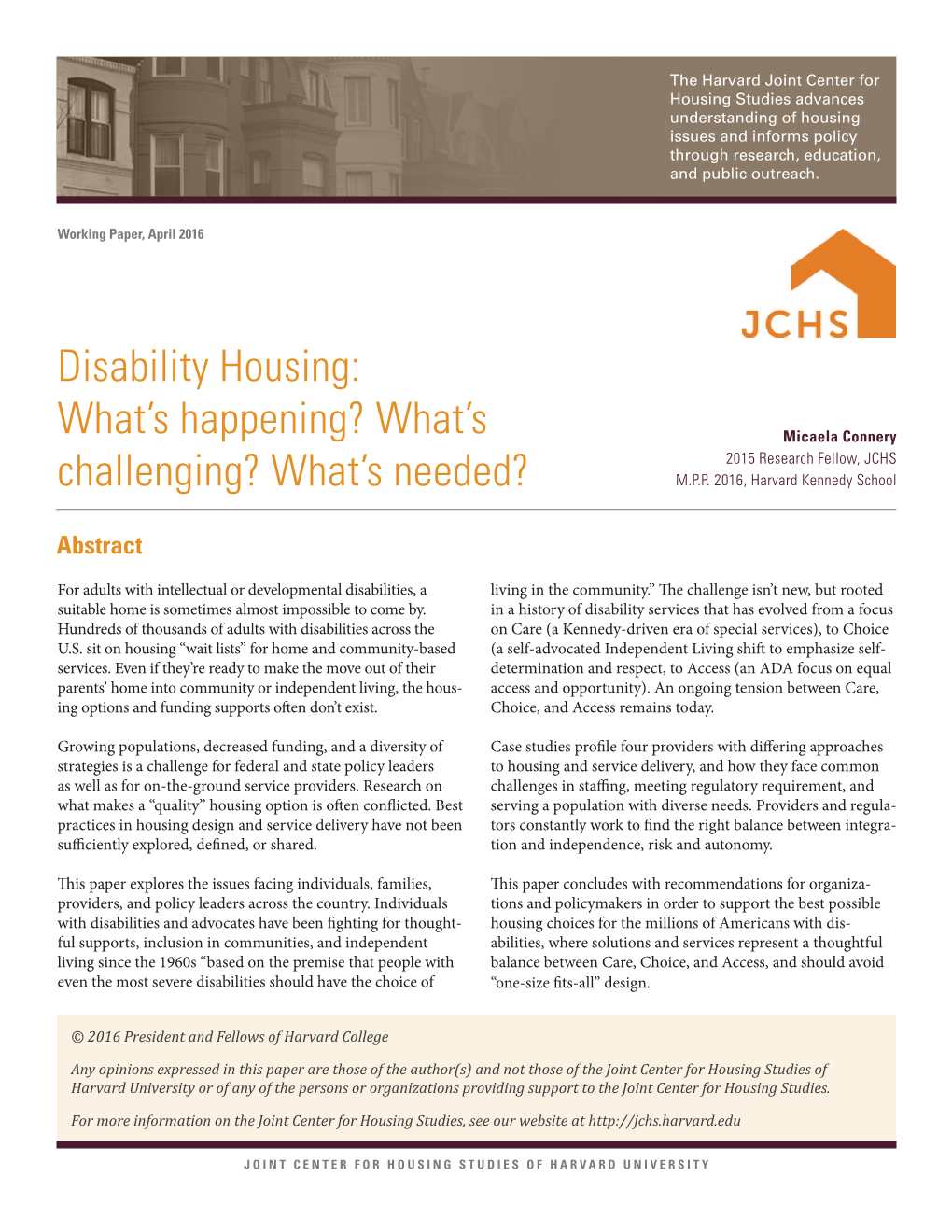 Disability Housing: What's Happening? What's Challenging? What's Needed?