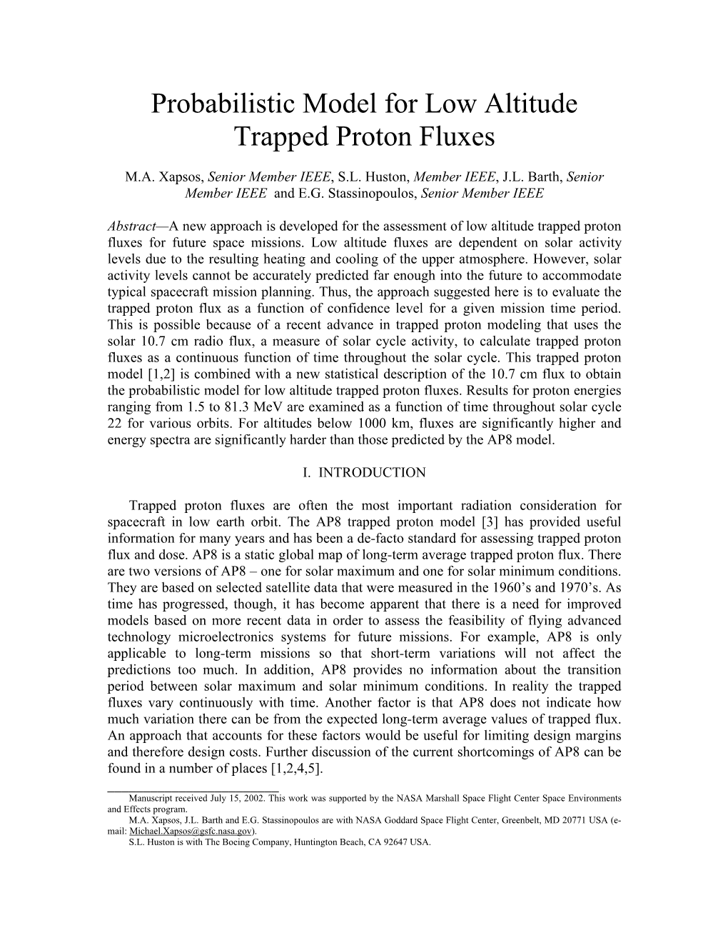 Probabilistic Model for Low Altitude Trapped Proton Fluxes