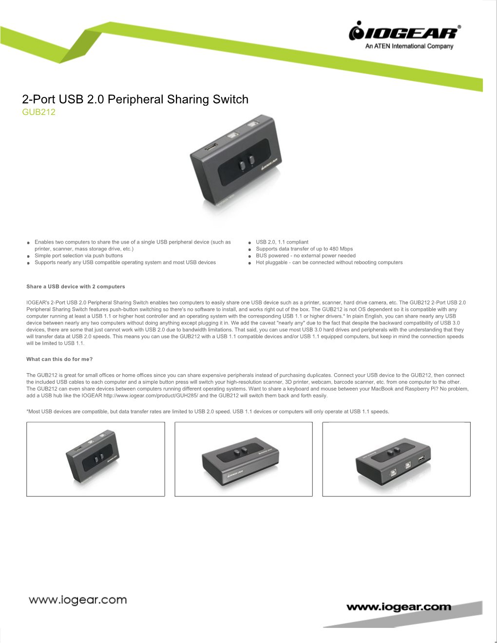 2-Port USB 2.0 Peripheral Sharing Switch GUB212