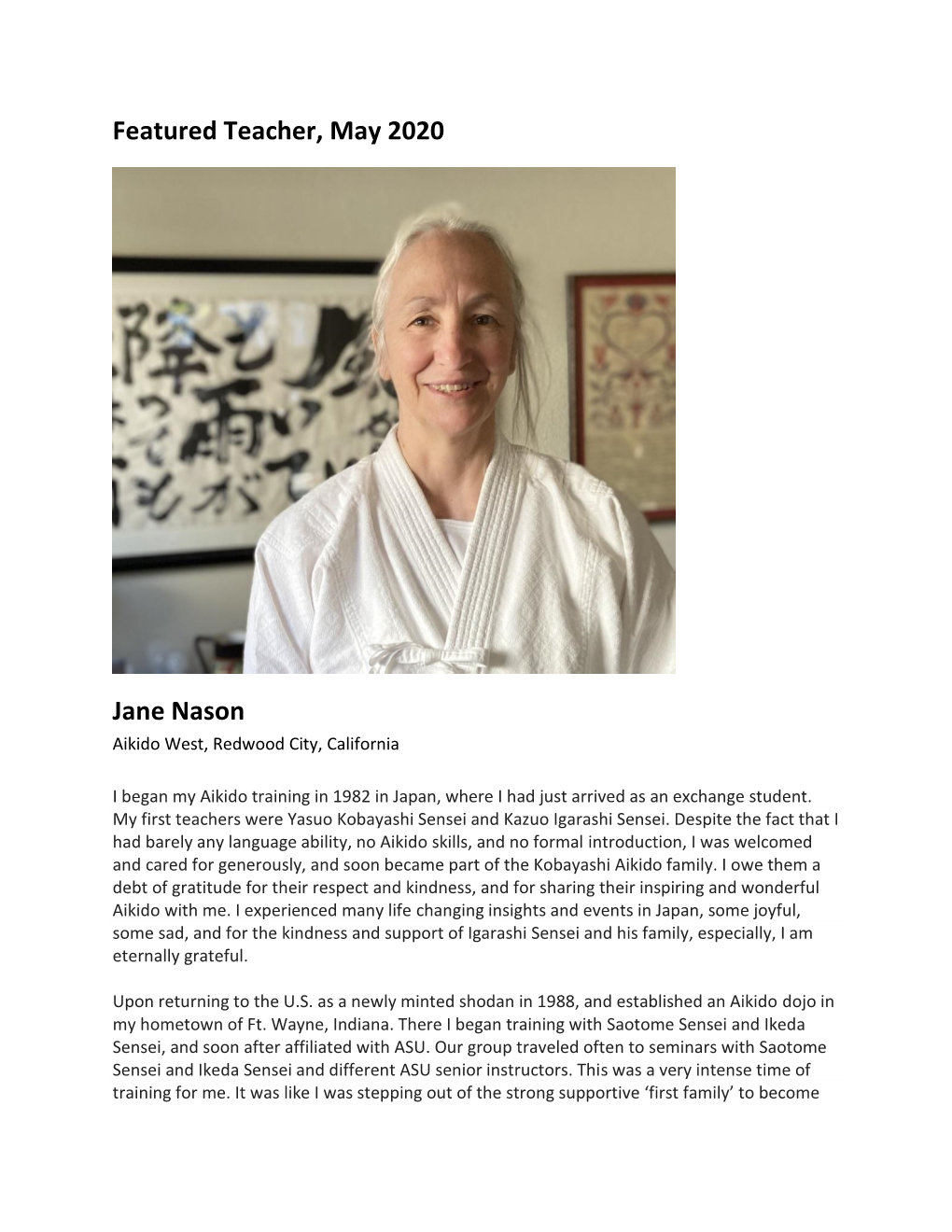 Featured Teacher, May 2020 Jane Nason