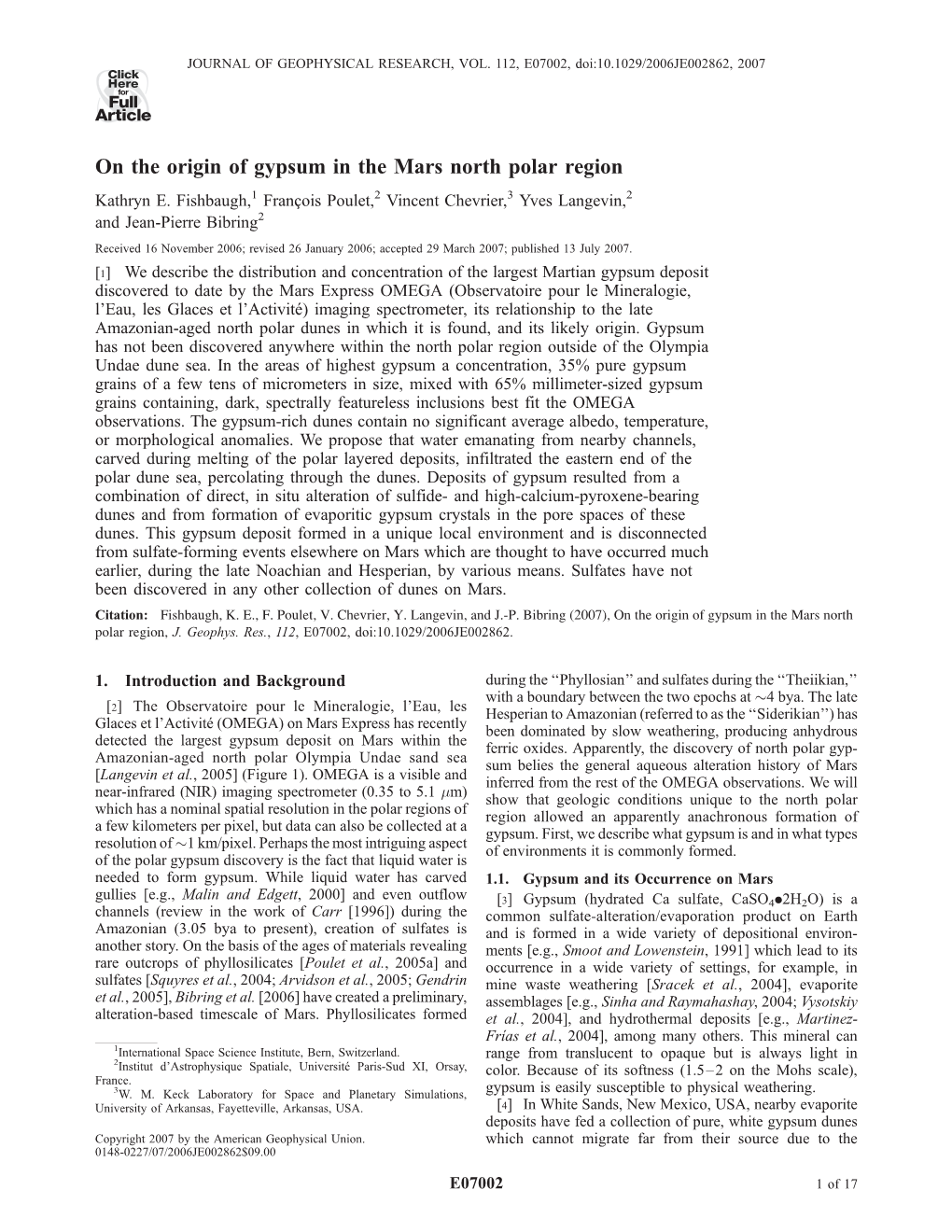 On the Origin of Gypsum in the Mars North Polar Region Kathryn E