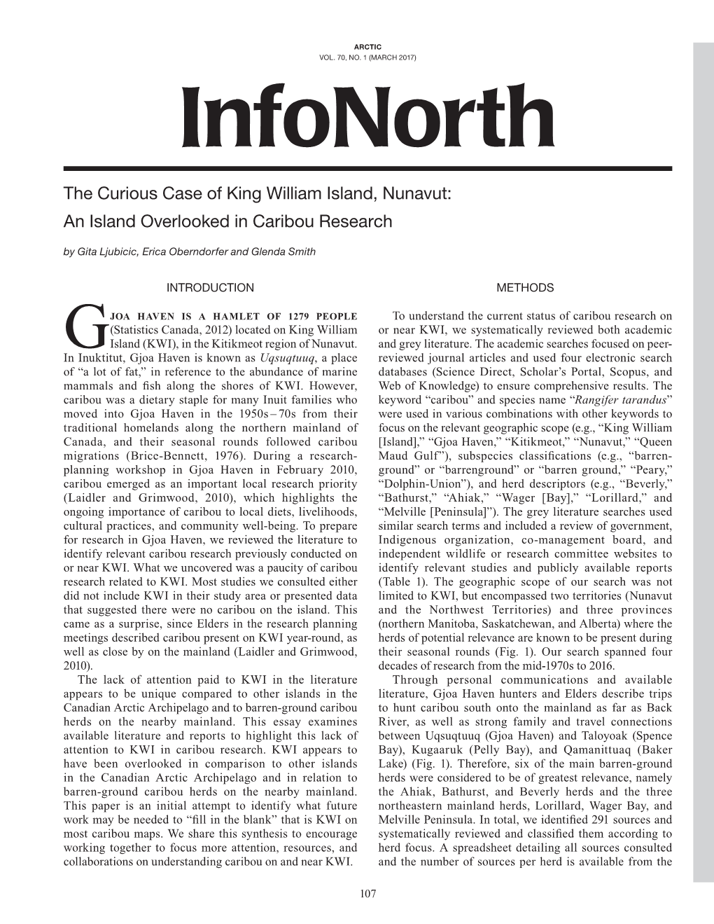 The Curious Case of King William Island, Nunavut: an Island Overlooked in Caribou Research by Gita Ljubicic, Erica Oberndorfer and Glenda Smith