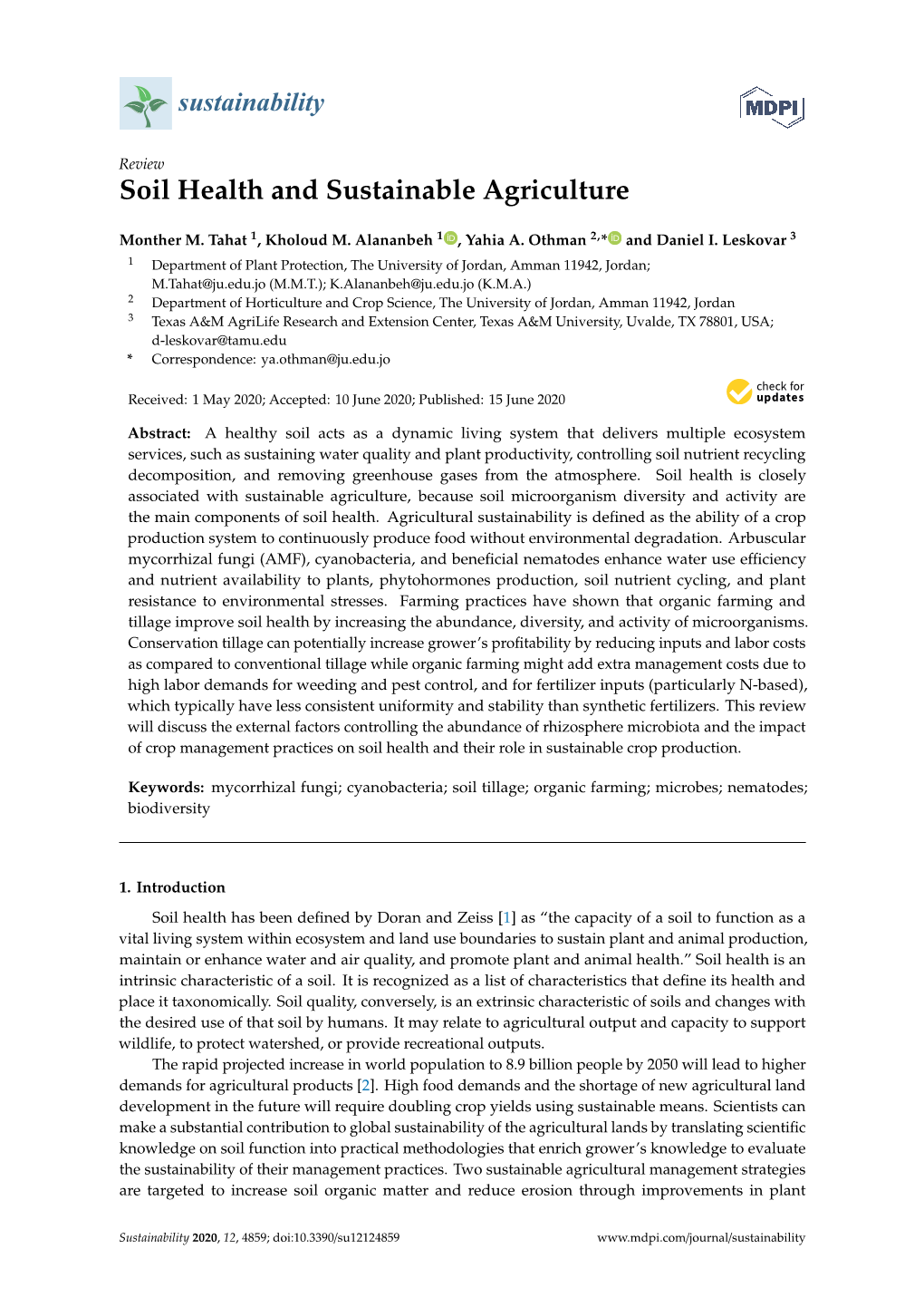 Soil Health and Sustainable Agriculture