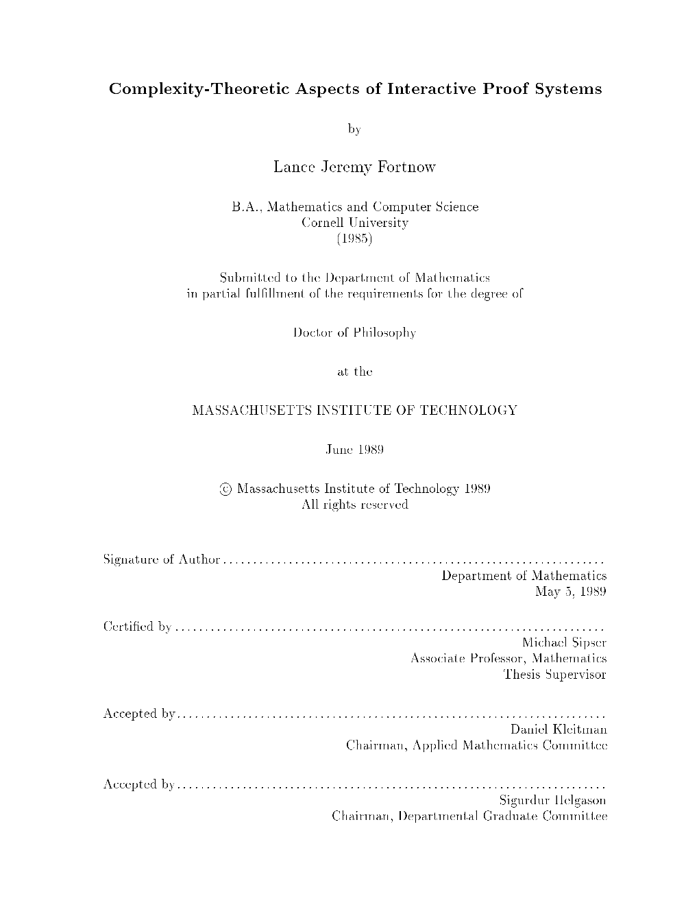 Complexity-Theoretic Aspects of Interactive Proof Systems