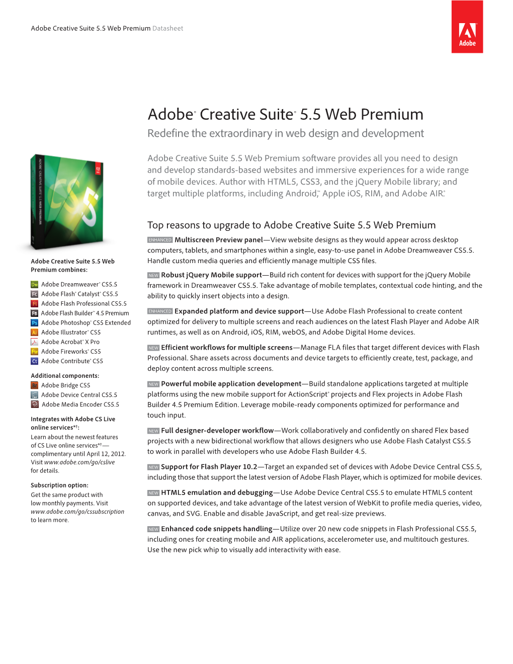 Adobe Creative Suite 5.5 Web Premium Datasheet