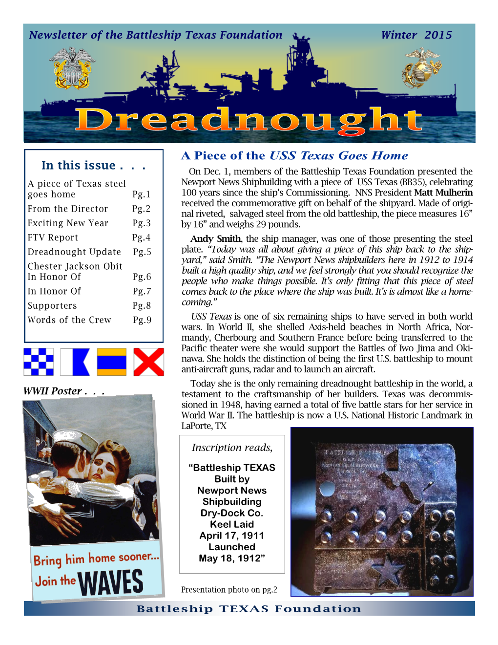 A Piece of the USS Texas Goes Home in This Issue