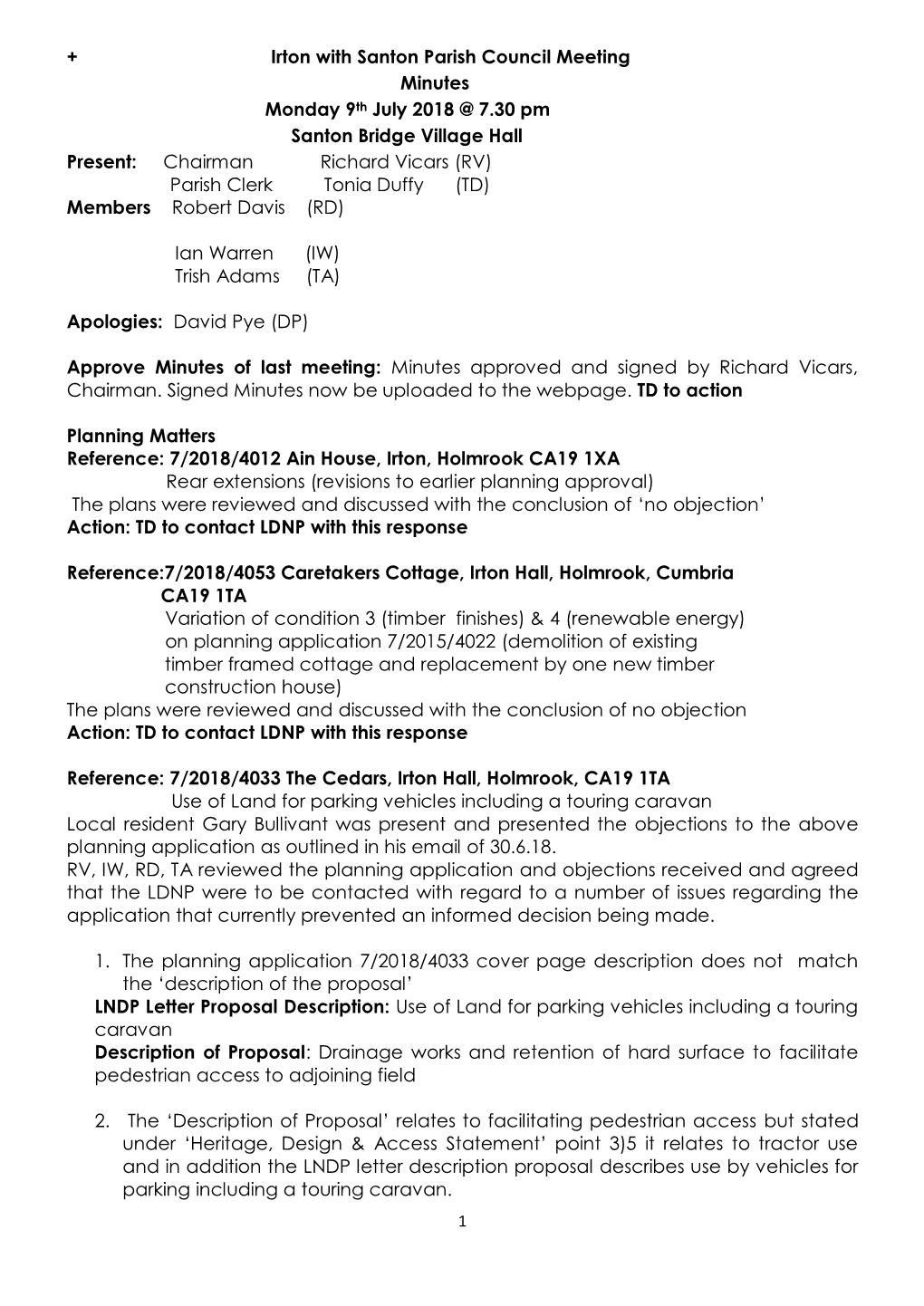 + Irton with Santon Parish Council Meeting Minutes Monday 9Th July