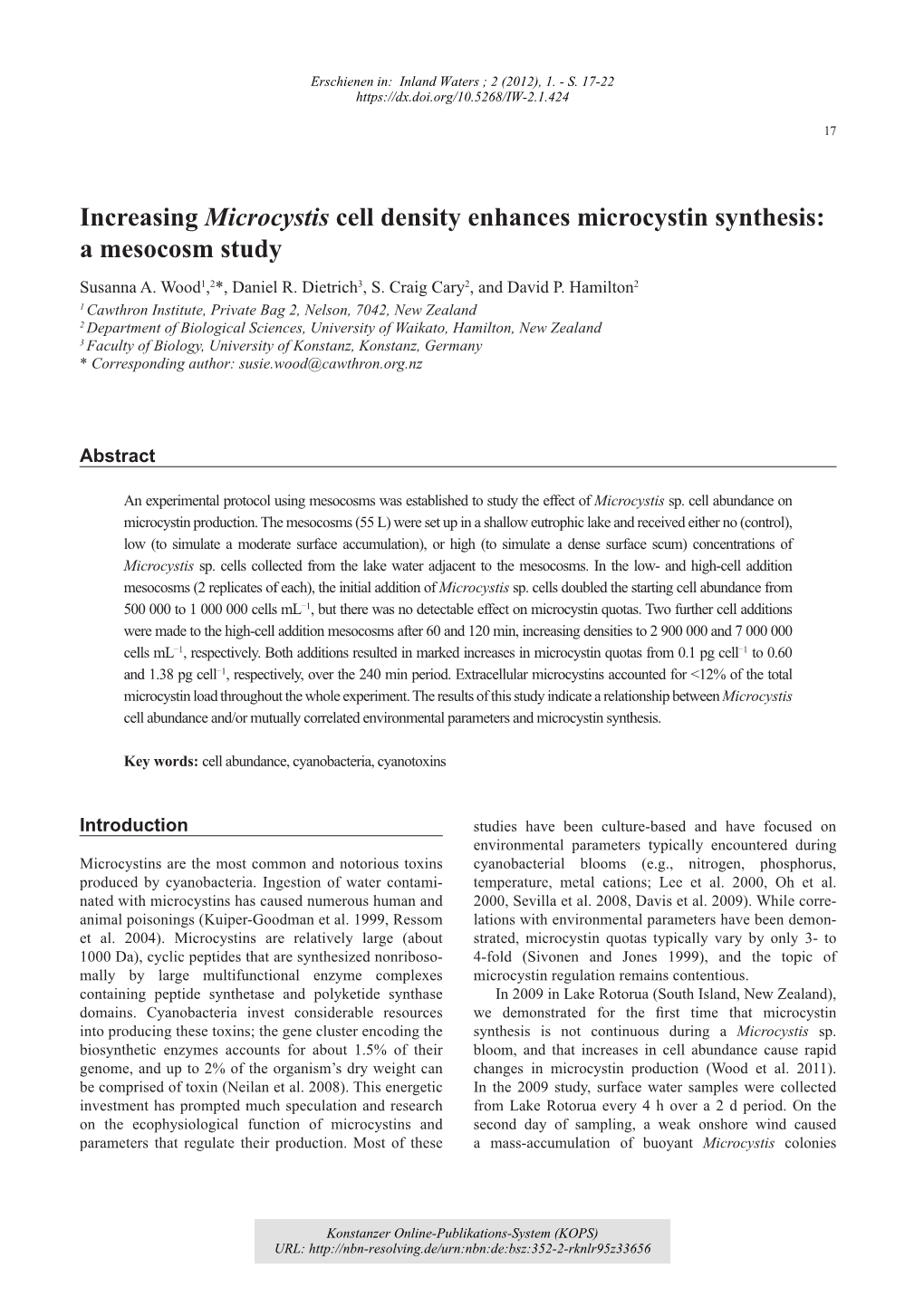 Increasing Microcystis Cell Density Enhances Microcystin Synthesis: a Mesocosm Study Susanna A