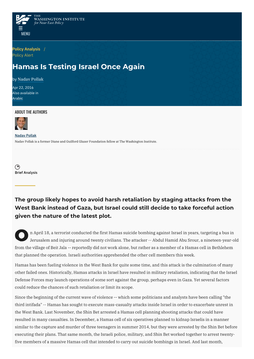 Hamas Is Testing Israel Once Again | the Washington Institute