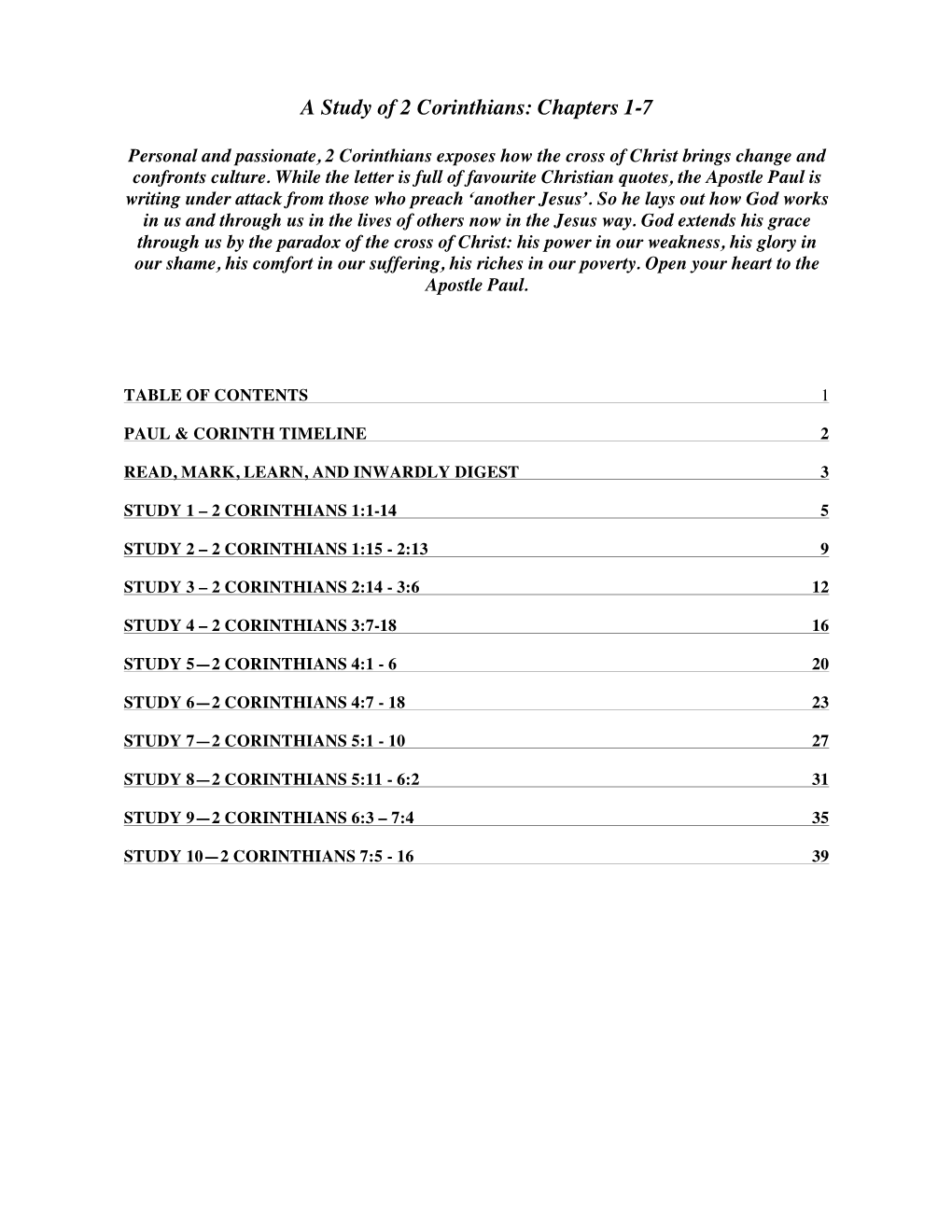 A Study of 2 Corinthians: Chapters 1-7