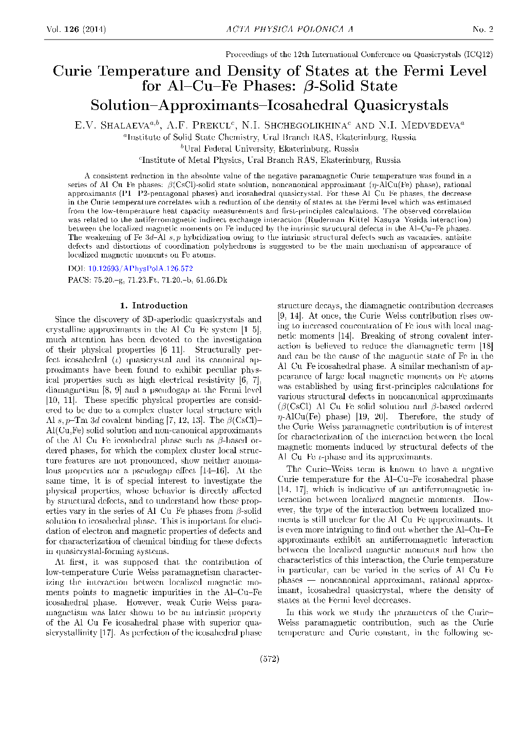 Curie Temperature and Density of States at the Fermi Level for Al Cu