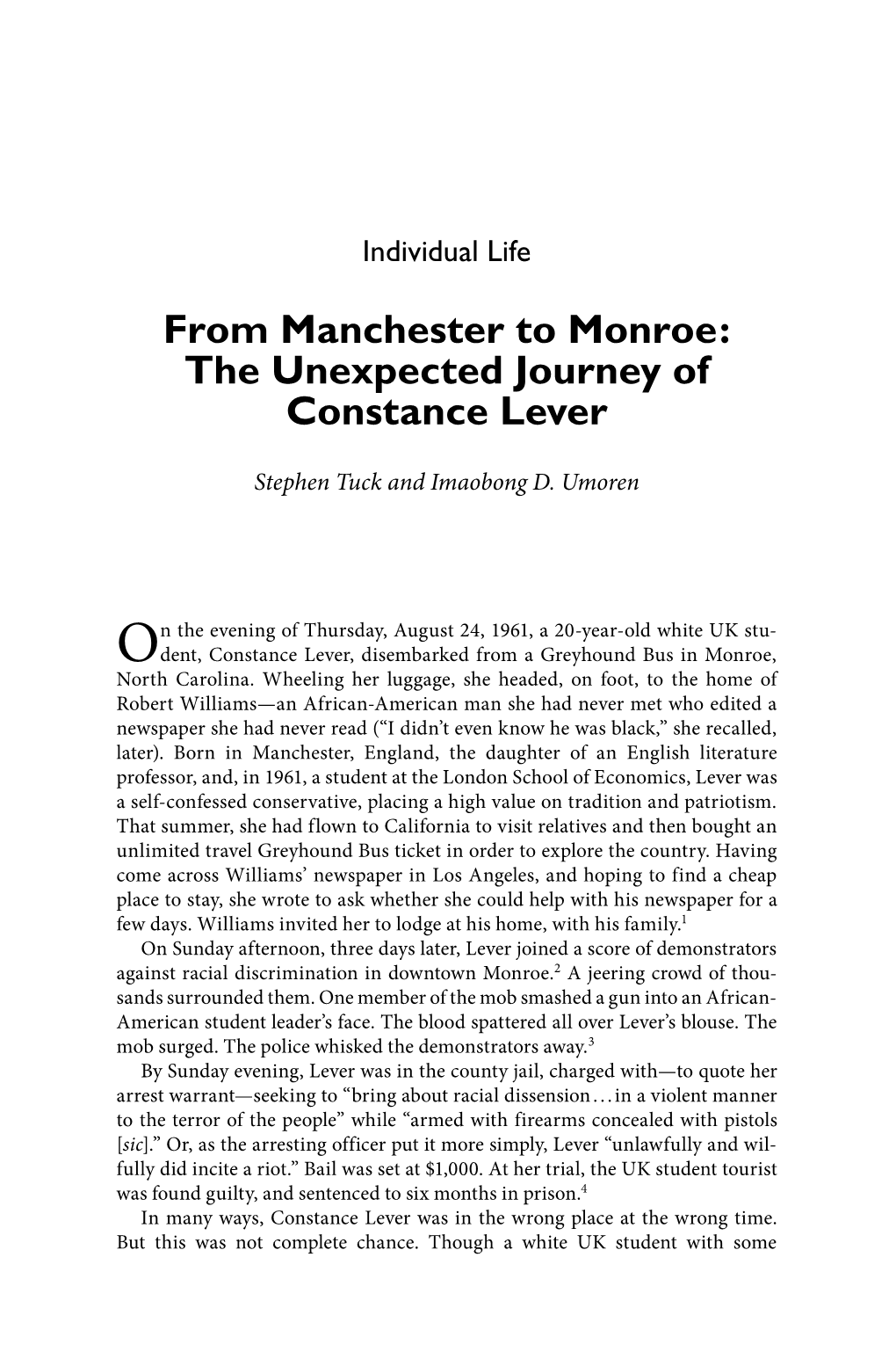 From Manchester to Monroe: the Unexpected Journey of Constance Lever