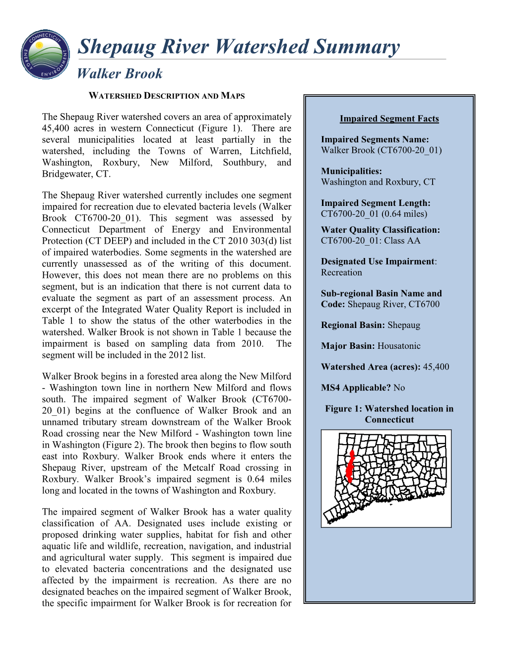 CT Statewide Bacteria TMDL