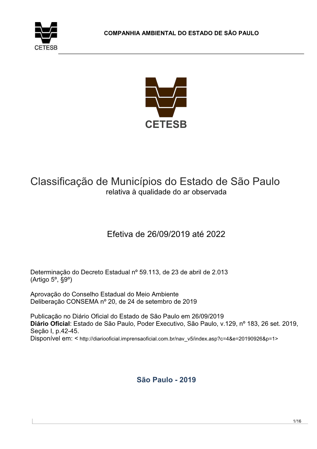 Classificação De Municípios – 2019