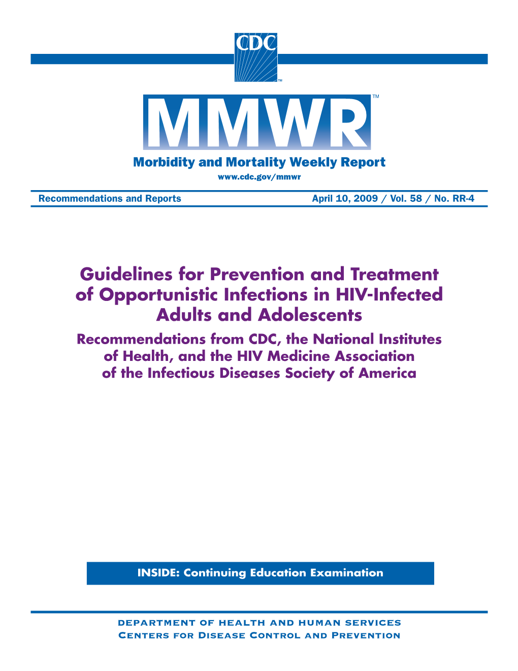 Guidelines for Prevention and Treatment of Opportunistic