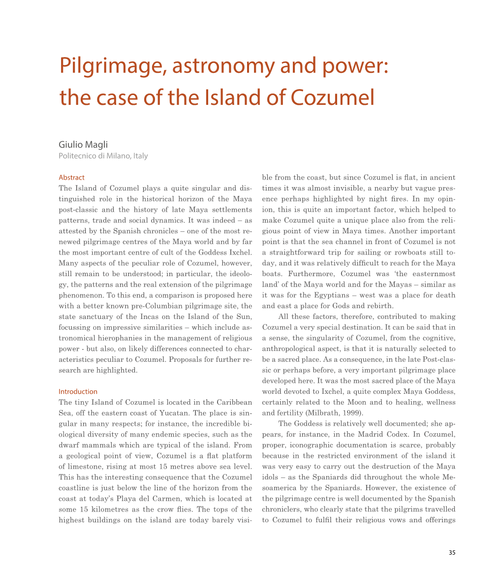 Pilgrimage, Astronomy and Power: the Case of the Island of Cozumel