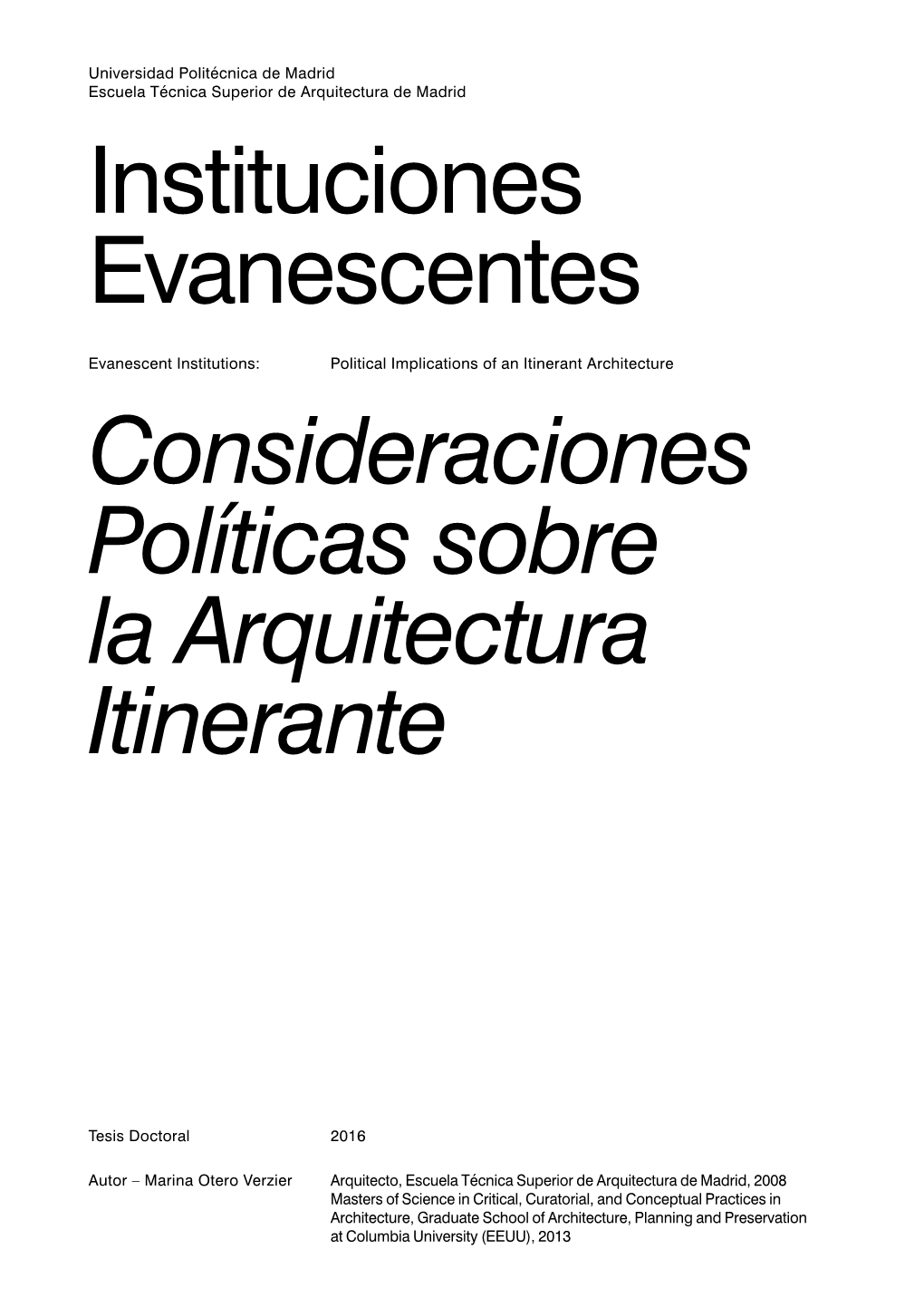Instituciones Evanescentes Consideraciones Políticas Sobre La