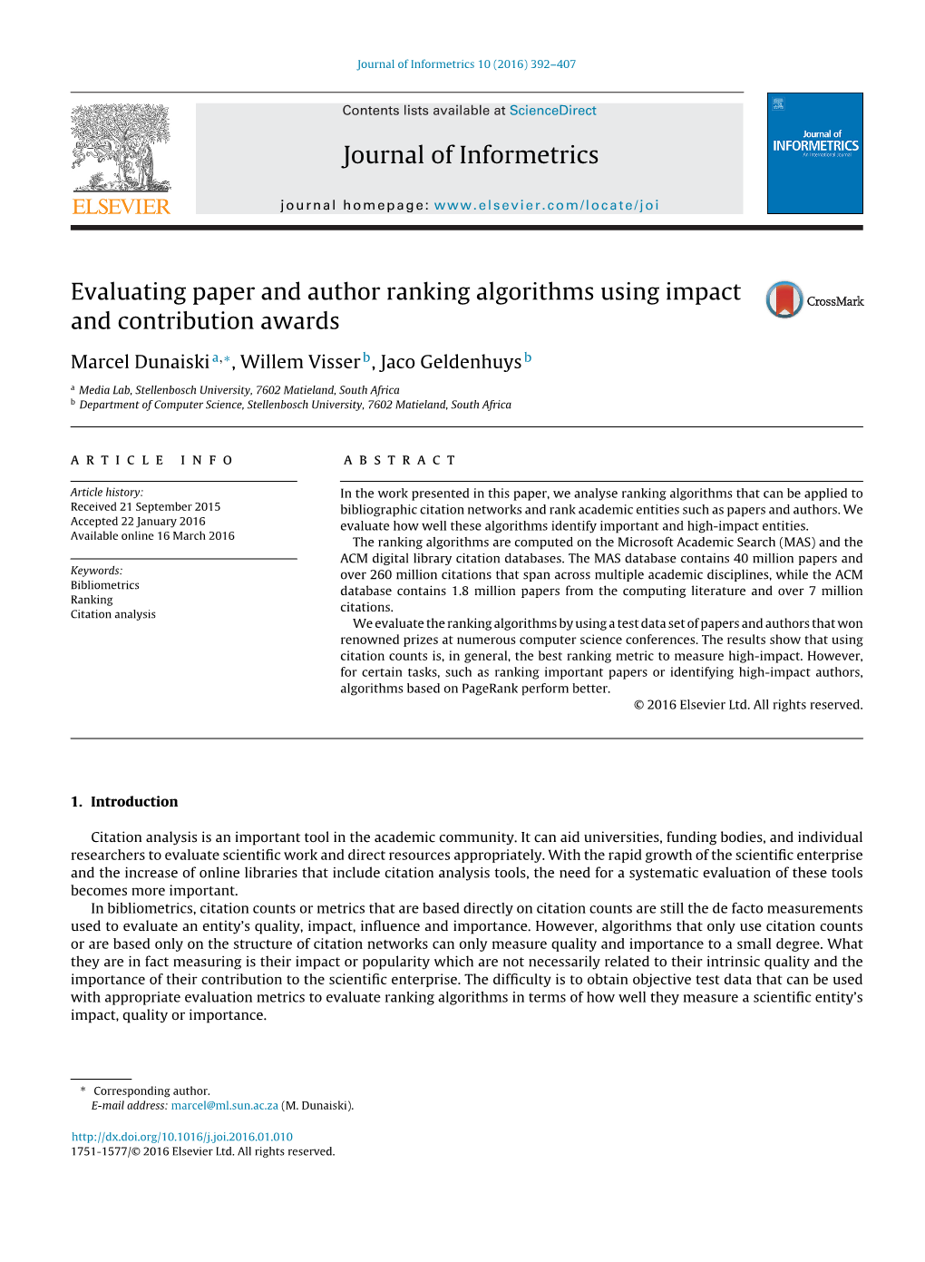 Evaluating Paper and Author Ranking Algorithms Using Impact and Contribution Awards