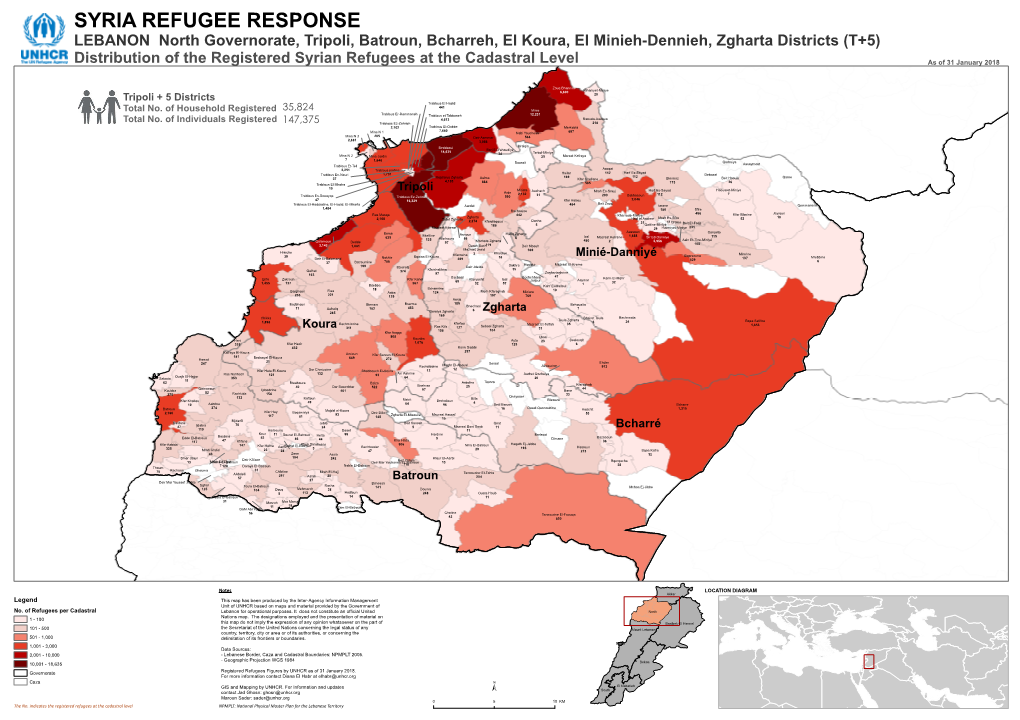 SYRIA REFUGEE RESPONSE LEBANON North Governorate, Tripoli, Batroun, Bcharreh, El Koura, El Minieh-Dennieh, Zgharta Districts (T+5)