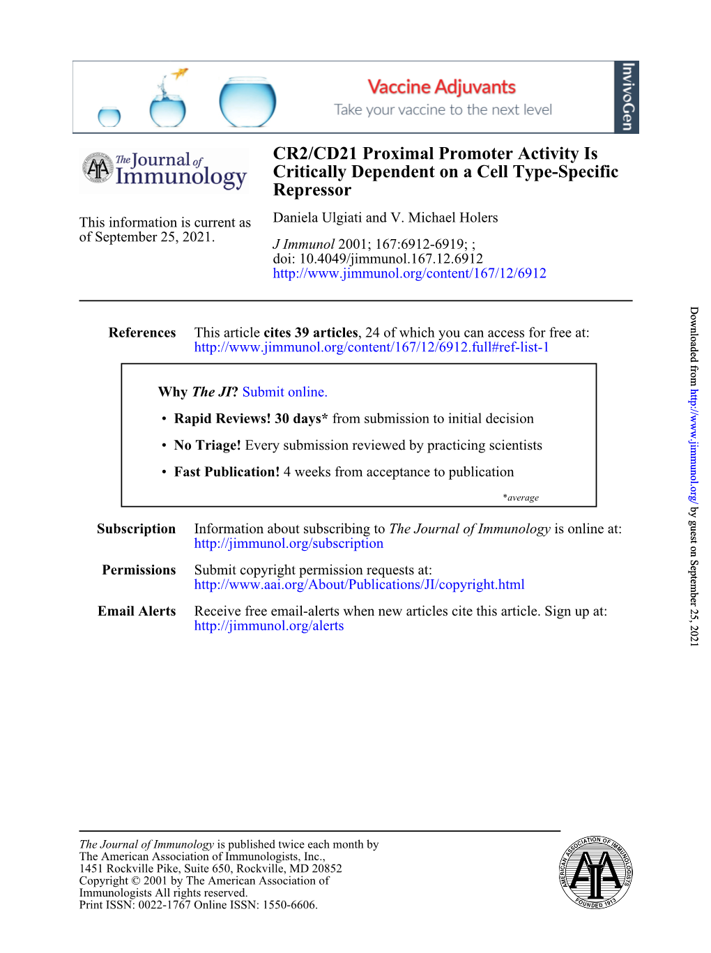 Repressor Critically Dependent on a Cell Type-Specific CR2/CD21