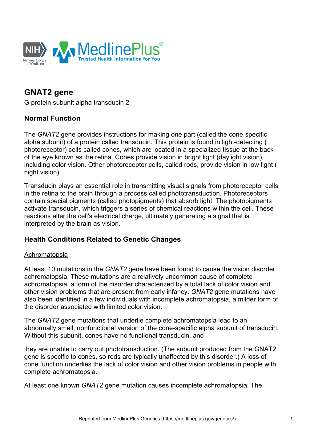 GNAT2 Gene G Protein Subunit Alpha Transducin 2