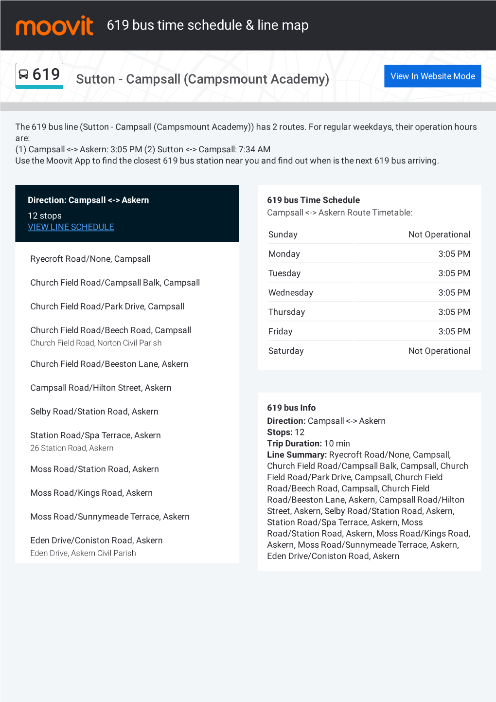 619 Bus Time Schedule & Line Route