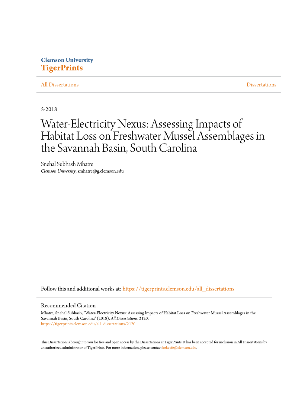 Assessing Impacts of Habitat Loss on Freshwater Mussel