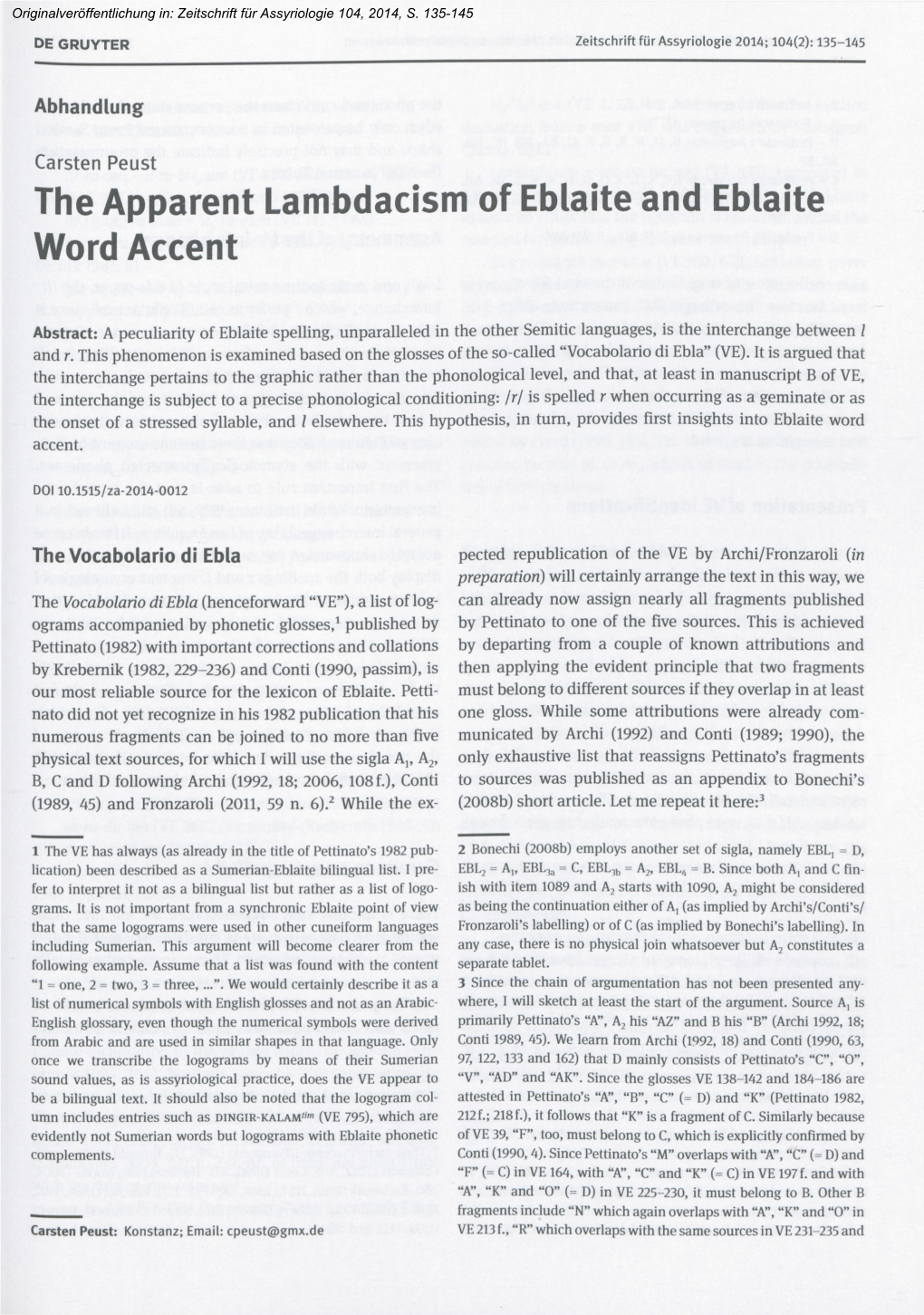 The Apparent Lambdacism of Eblaite and Eblaite Word Accent