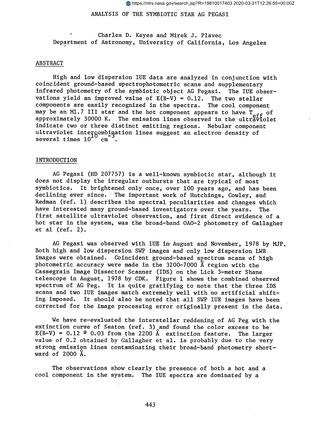 Analysis of the Symbiotic Star Ag Pegasi