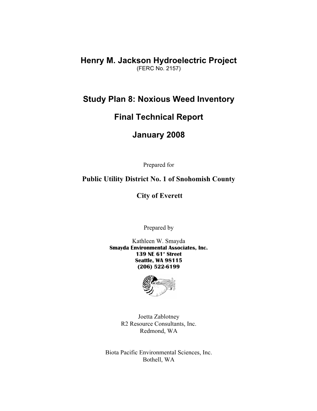 Henry M. Jackson Hydroelectric Project Study Plan 8: Noxious