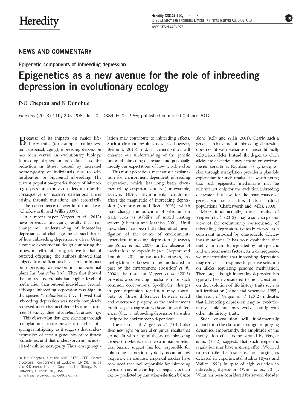 Epigenetics As a New Avenue for the Role of Inbreeding Depression in Evolutionary Ecology