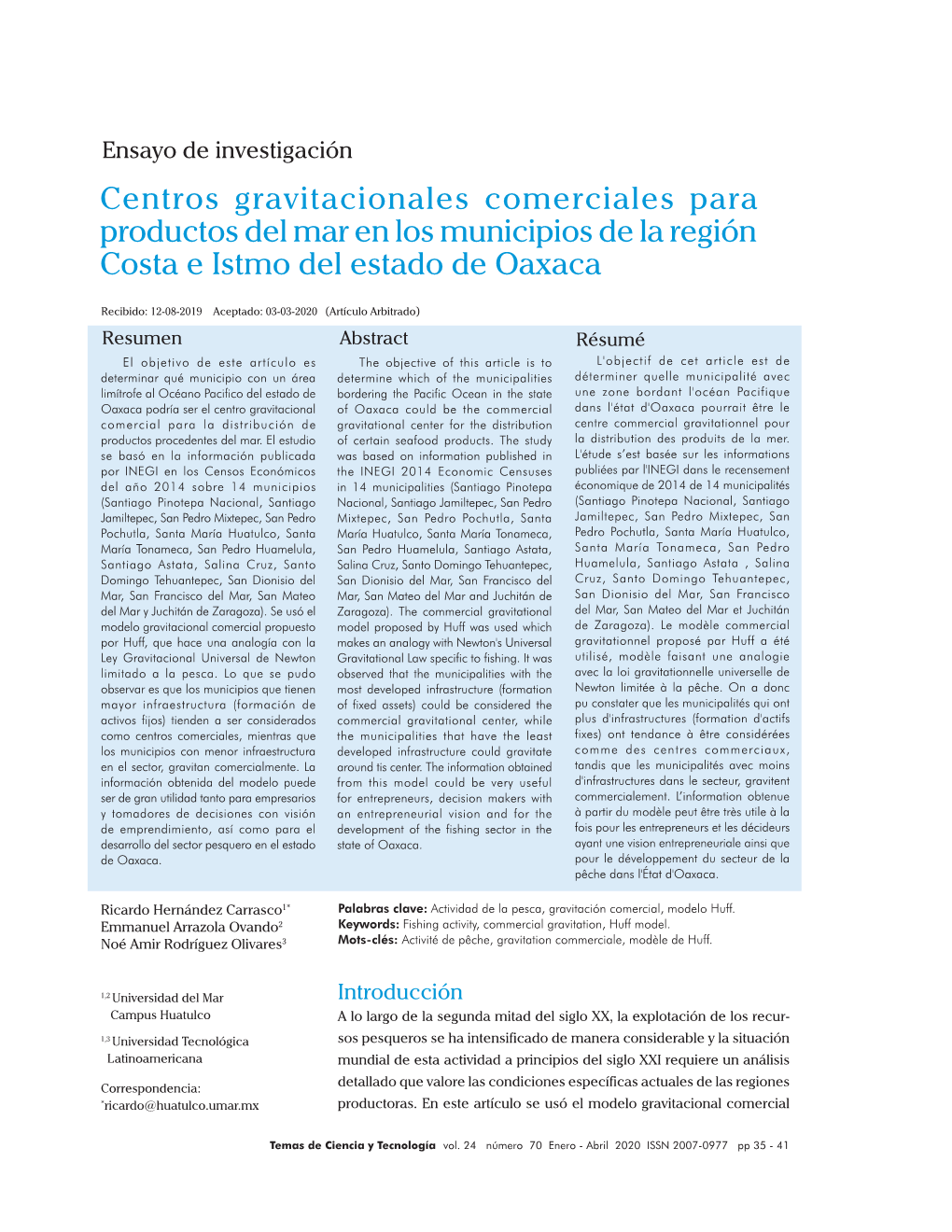 Centros Gravitacionales Comerciales Para Productos Del Mar En Los Municipios De La Región Costa E Istmo Del Estado De Oaxaca