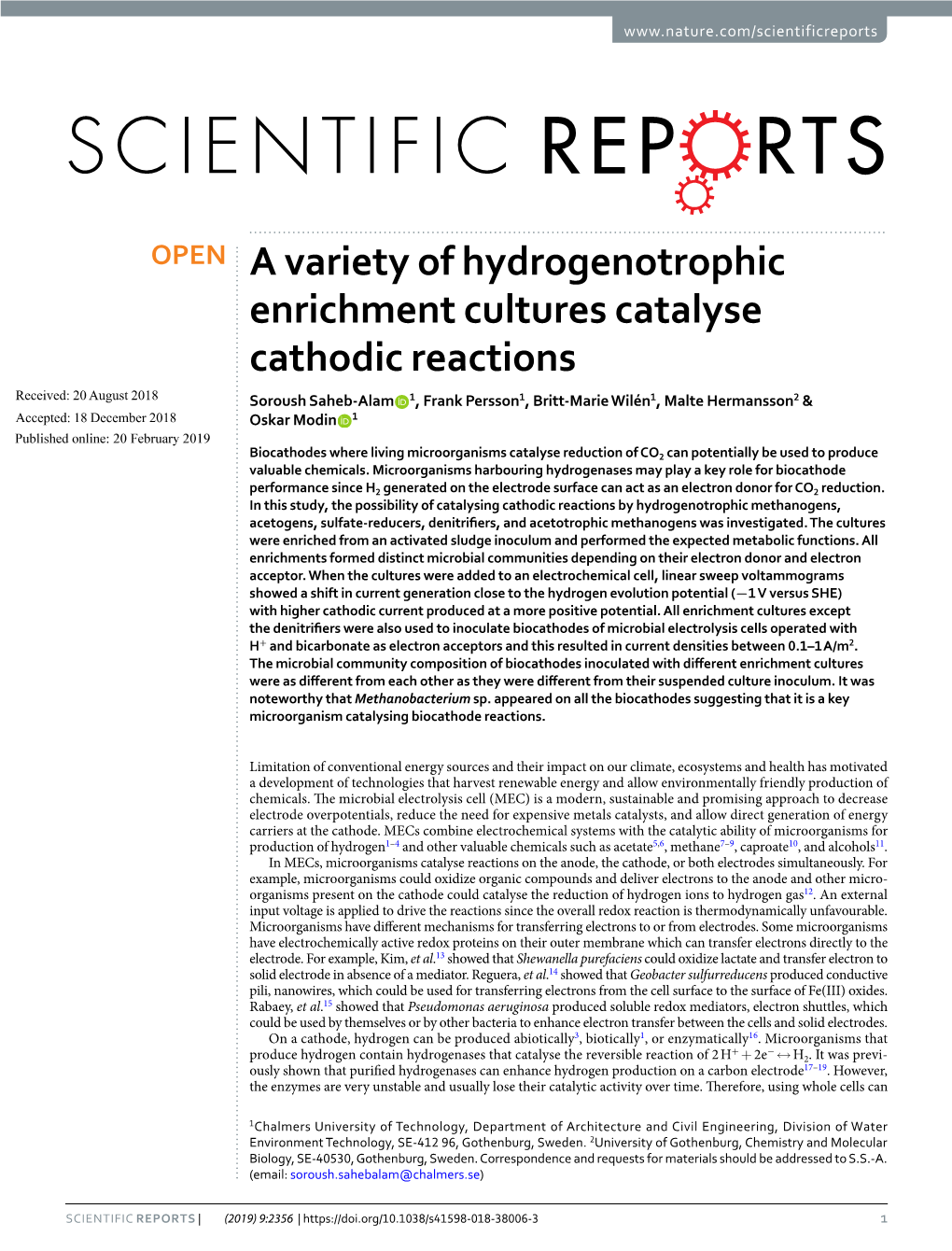 A Variety of Hydrogenotrophic Enrichment Cultures Catalyse