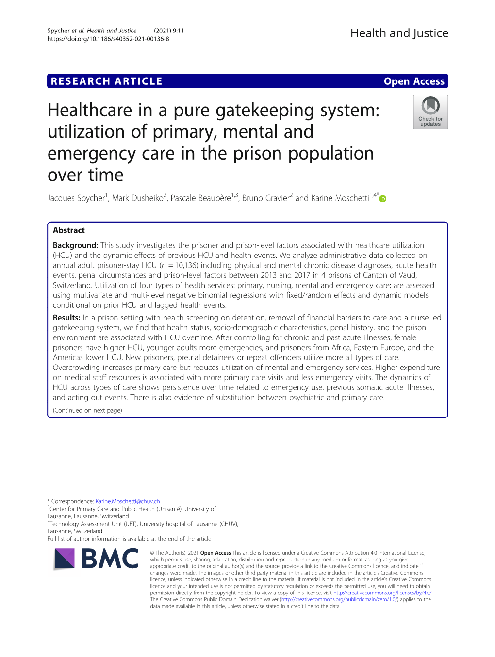 Healthcare in a Pure Gatekeeping System: Utilization of Primary, Mental and Emergency Care in the Prison Population Over Time