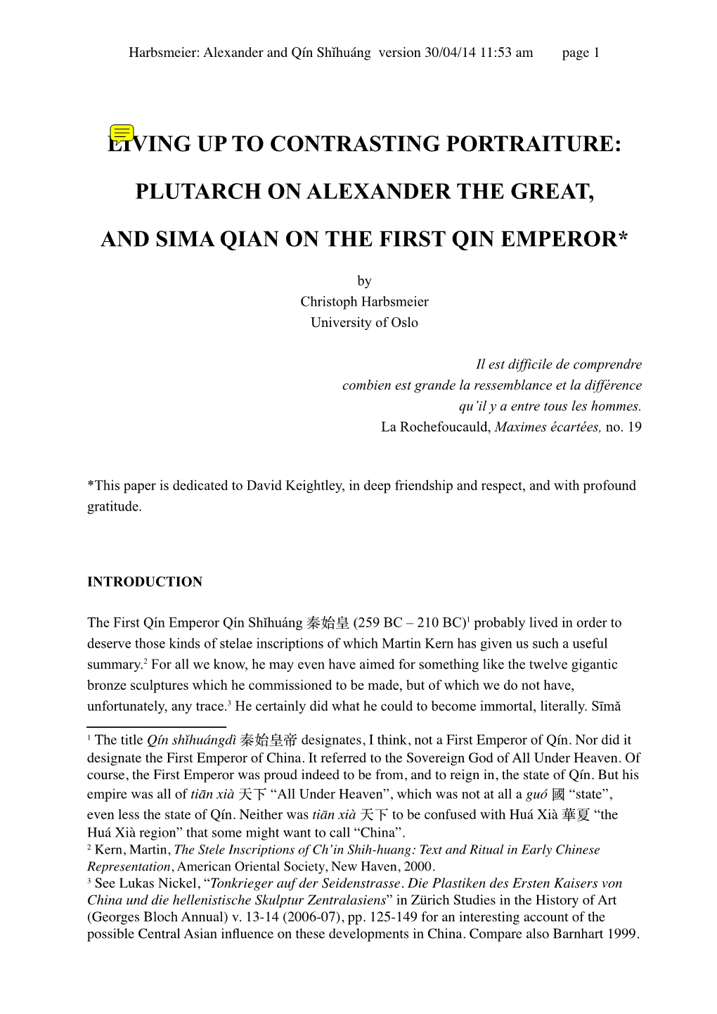 Living up to Contrasting Portraiture: Plutarch On