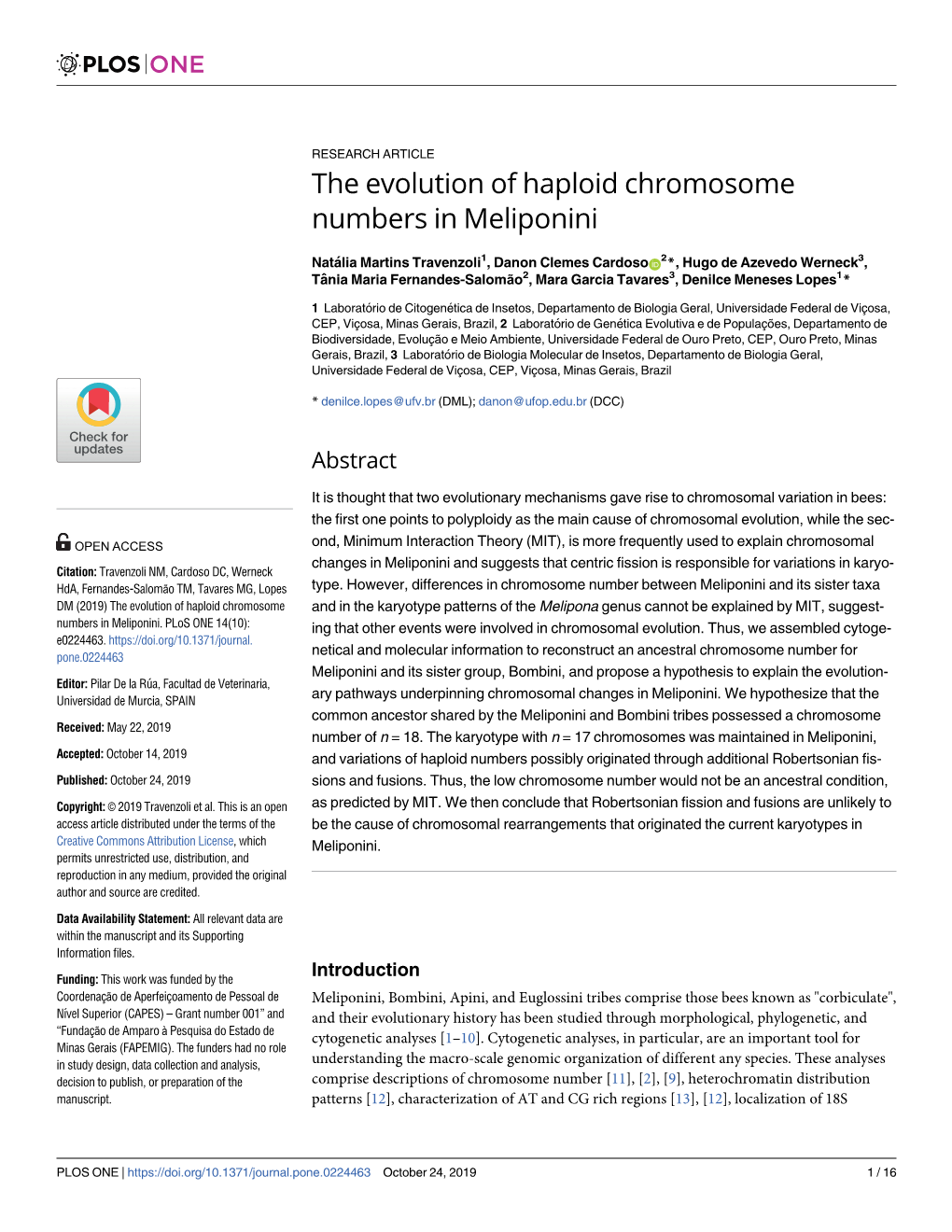 The Evolution of Haploid Chromosome Numbers in Meliponini