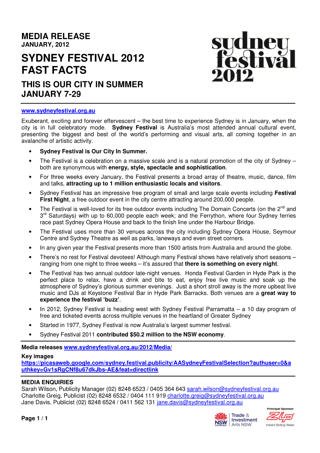 Sydney Festival 2012 Fast Facts