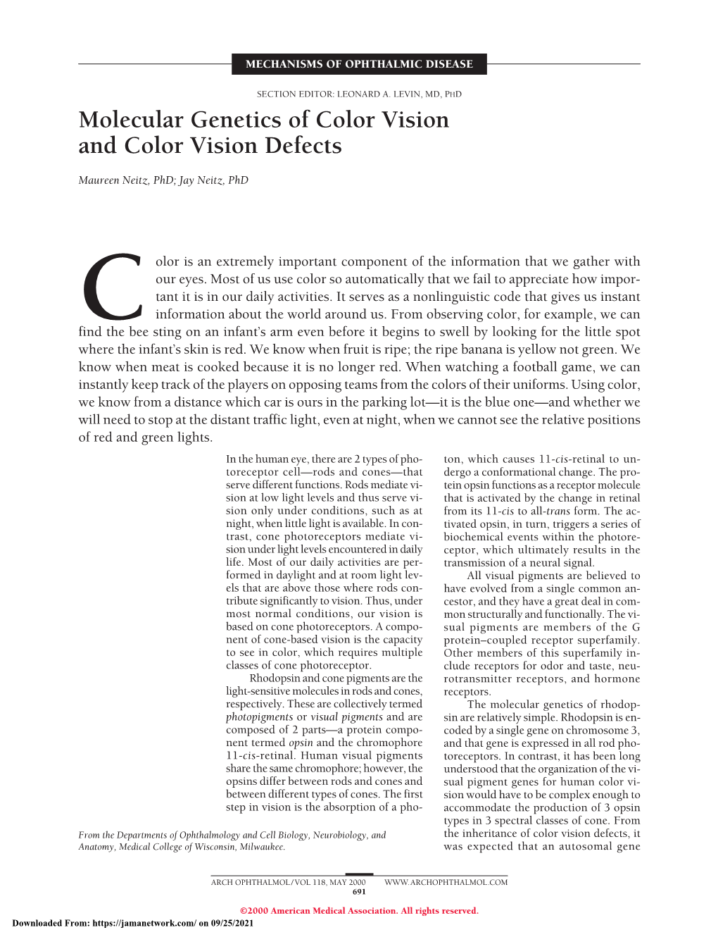 Molecular Genetics of Color Vision and Color Vision Defects