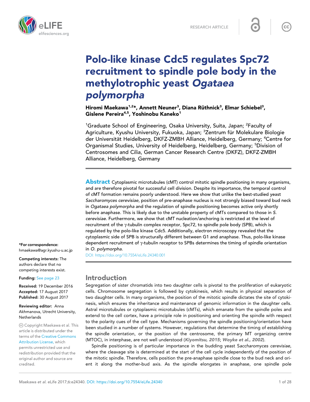 Polo-Like Kinase Cdc5 Regulates Spc72 Recruitment to Spindle Pole