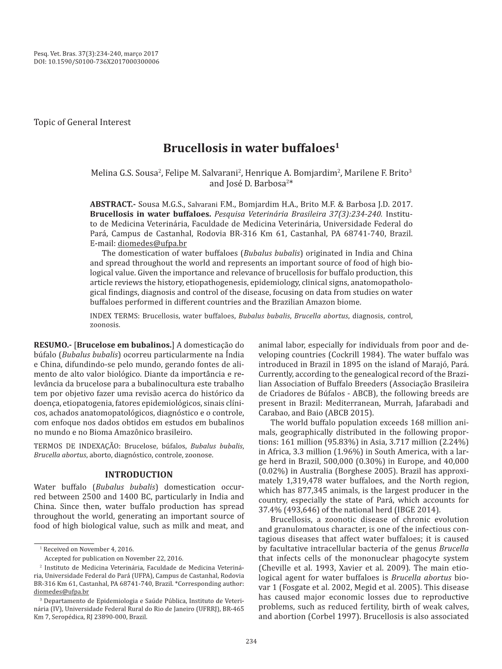 Brucellosis in Water Buffaloes1