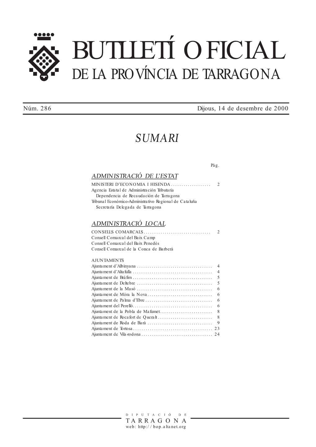 Butlletí Oficial De La Província De Tarragona