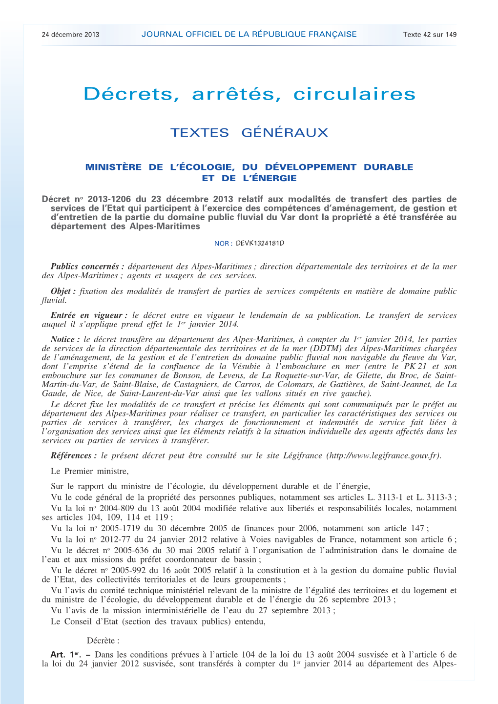 JOURNAL OFFICIEL DE LA RÉPUBLIQUE FRANÇAISE Texte 42 Sur 149